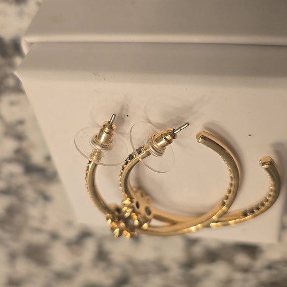 Gold and Black Floral Partial Hoop Earrings - Picture 3 of 3